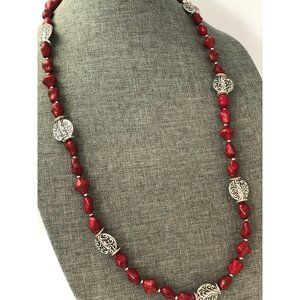 Red Faux Stone and Silver Tone Necklace and Bracelet